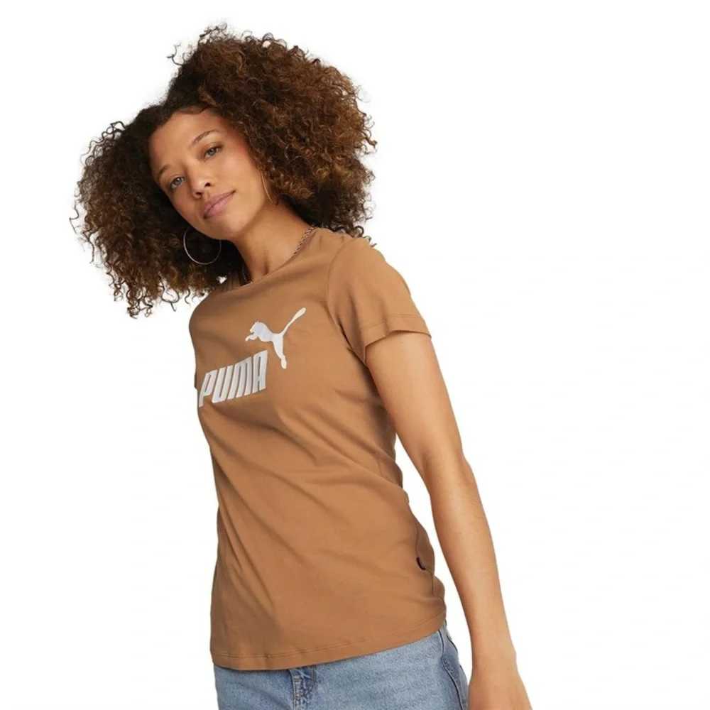 Puma Logo Graphic Tee Size Medium Tan Brown Athleisure Shirt - Picture 3 of 7